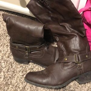 Brown knee high boots